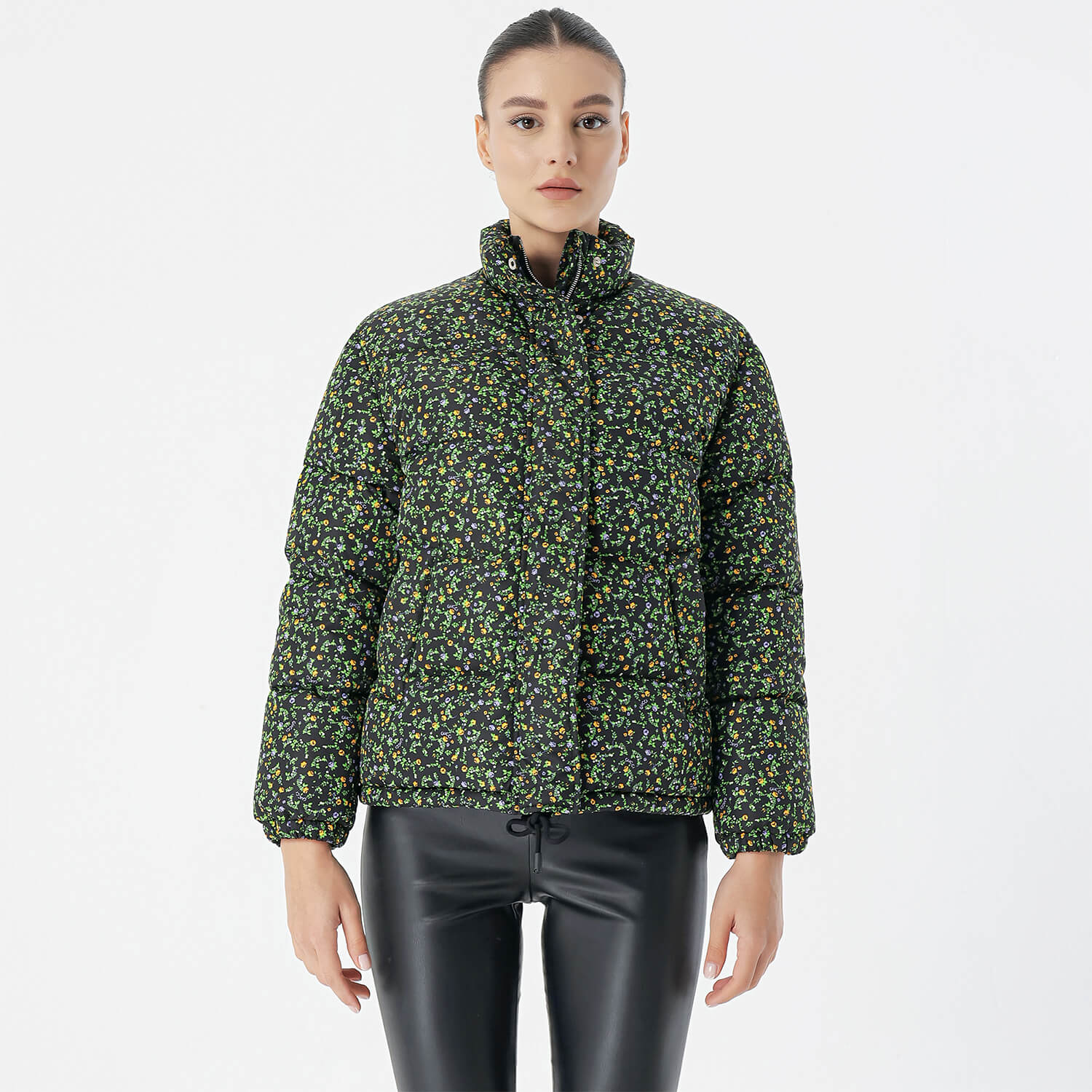 Gucci - Green Floral & Liberty Print Detail Puffer Coat